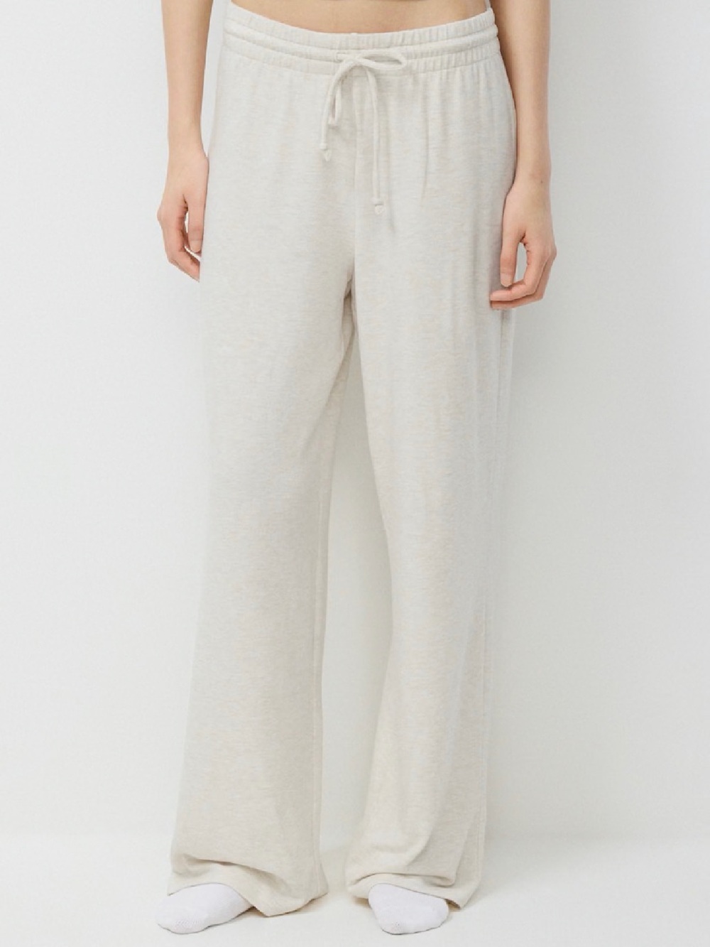 Aritzia Recharge Pant - Wide-Leg with Drawstring in Heather Light Oatmeal